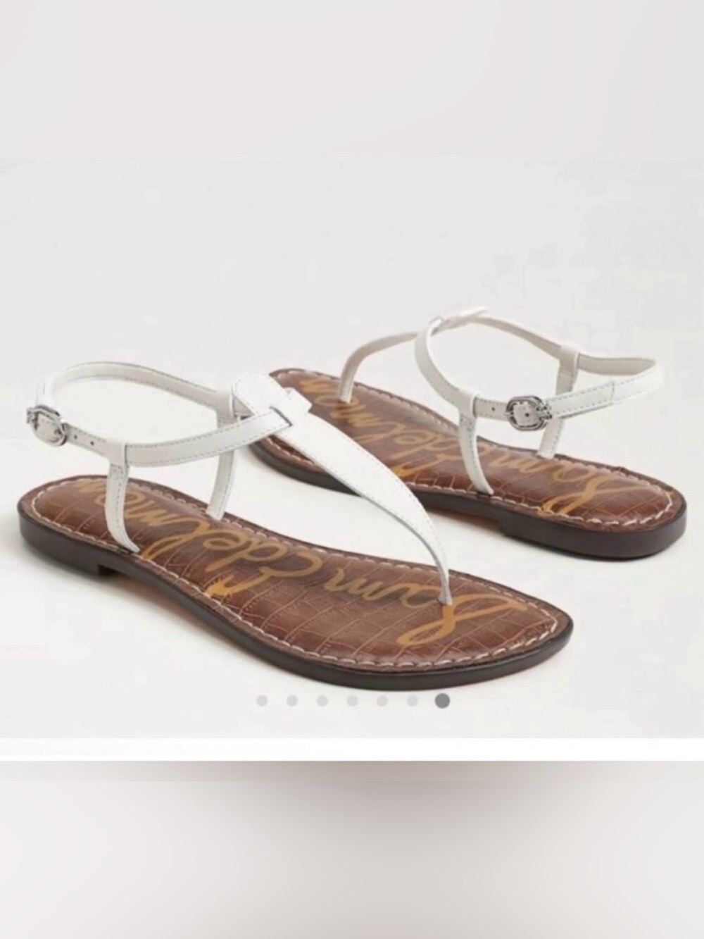Sam Edelman Women’s White Leather T-Strap Sandals with Brown Croc Insole, Size 9